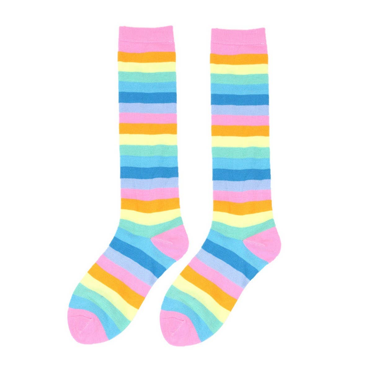 RAINBOW STRIPED MID LENGTH SOCKS KNEE LENGTH SOCKS_CWMS0310