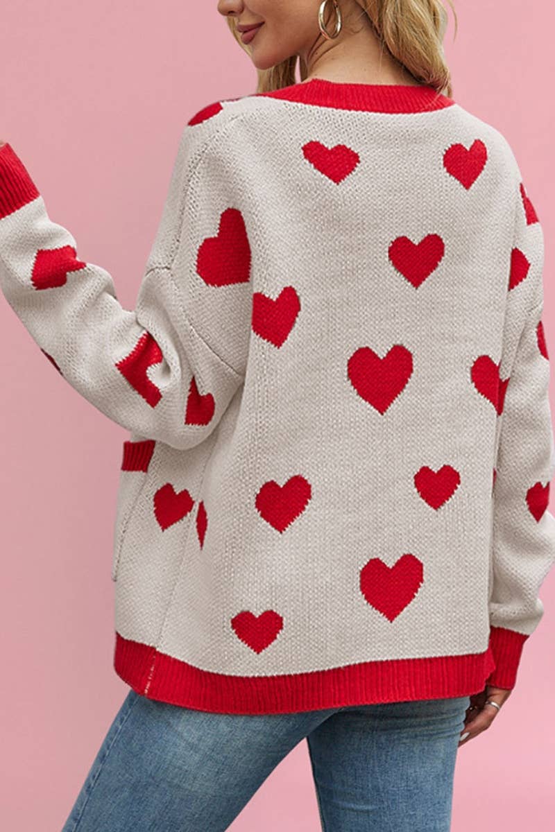 CWOCAL1824_V-NECK LOVE BUTTON UP SWEATER CARDIGAN