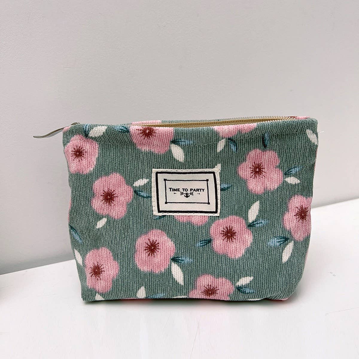CORDUROY FLOWER PATTERN ZIPPER MAKEUP BAG_CWAB1219