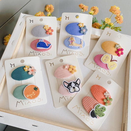 CHILDREN'S OVAL EMBROIDERED PATCH HAIRPIN