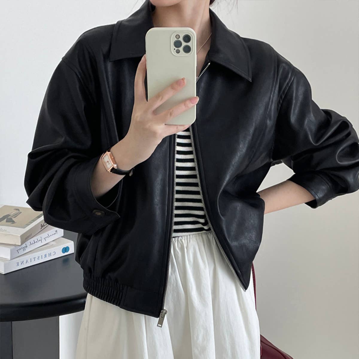 Vintage motorcycle zipper leather jacket