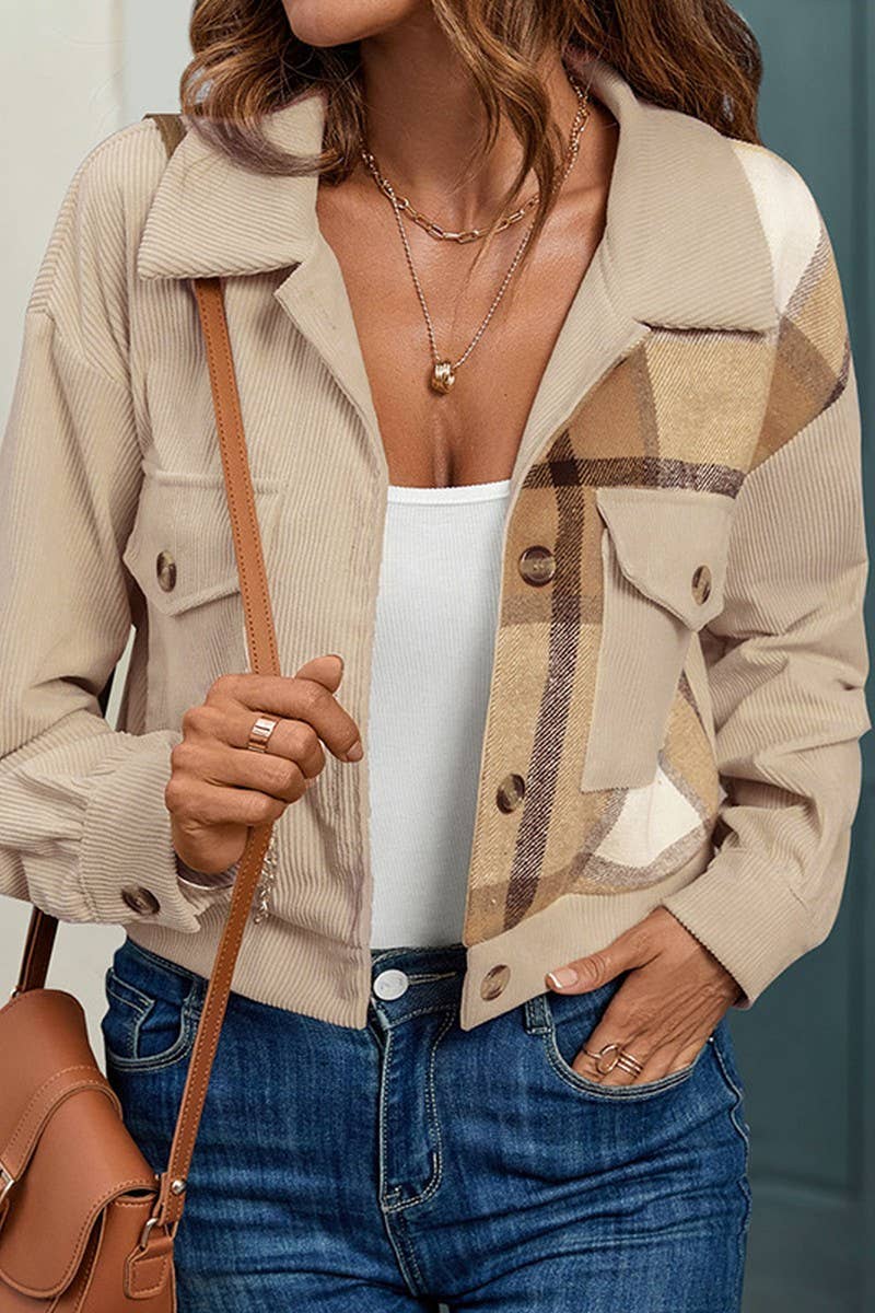 CWOCO0406_CASUAL COLORBLOCK CROPPED LAPEL JACKET