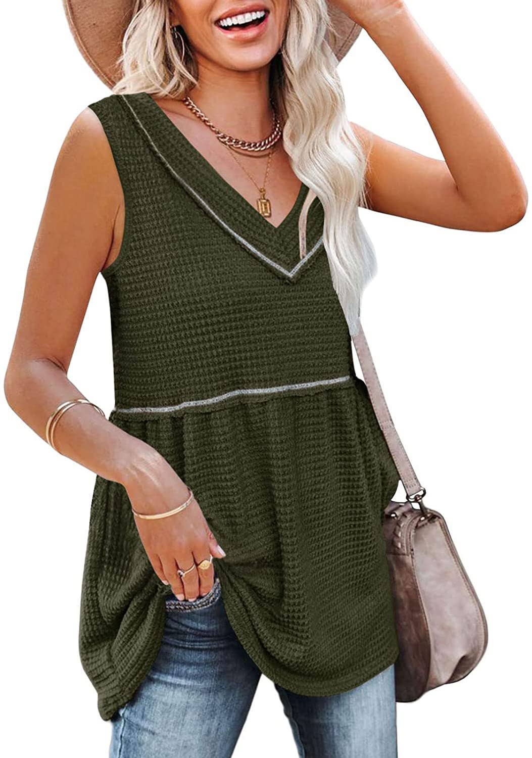 V-NECK SLEEVELESS SOLID COLOR TANK TOP