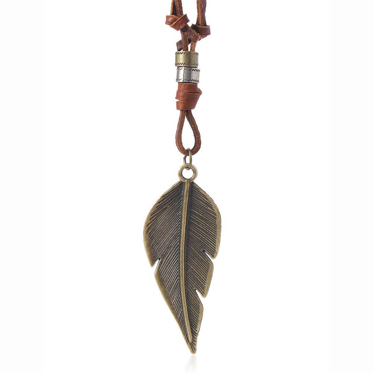 VINTAGE LEAF PENDANT COWHIDE NECKLACE
