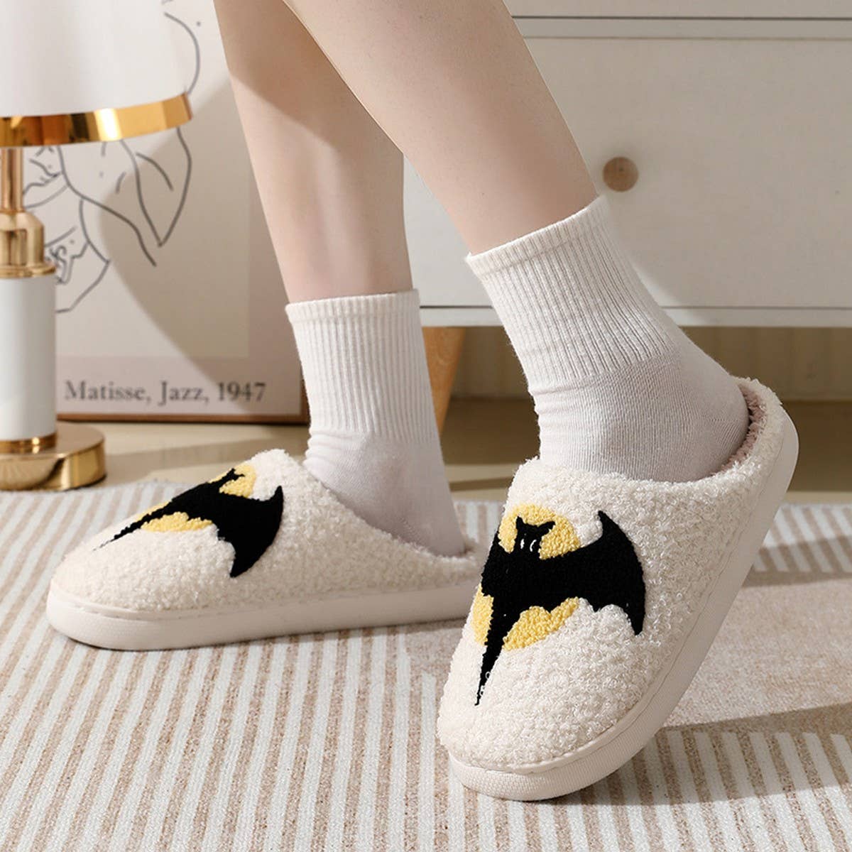 HALLOWEEN BATS PATTERN WARM COTTON SLIPPERS