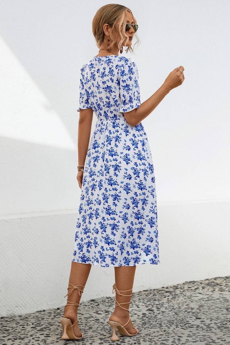 CWDSD4908_CASUAL V-NECK PRINTED DRESS