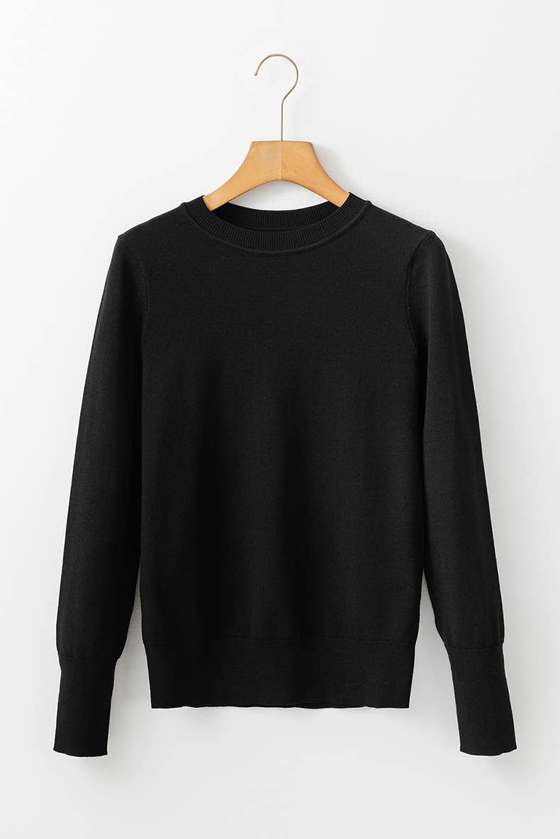 SIMPLE PULLOVER ROUND NECK LONG SLEEVE BLOUSE