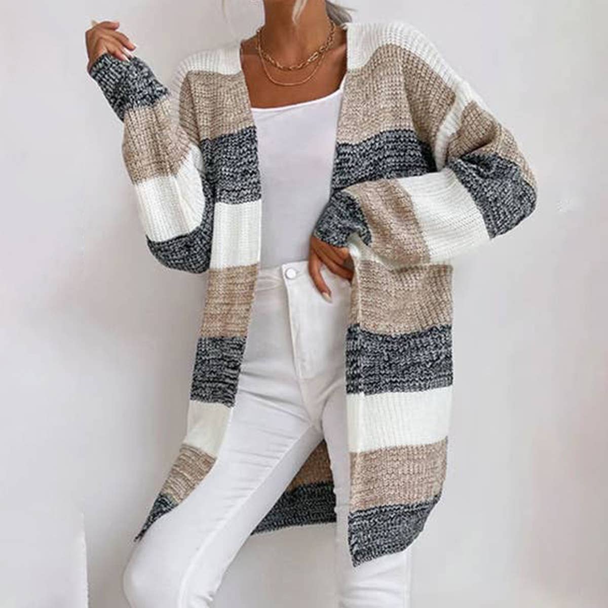 STRIPED COLOR CARDIGAN KNIT ALL-IN-ONE JACKET
