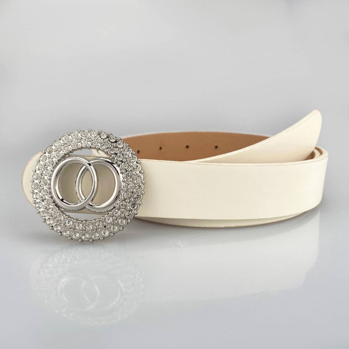 FASHION DOUBLE ROUND SMOOTH BUCKLE BELT_CWABE0128