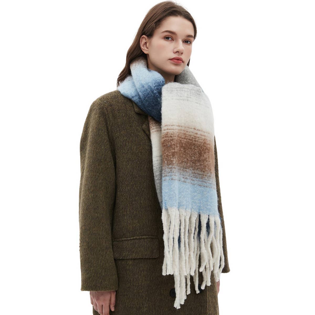 Gradient Chunky Tassel Scarf - Autumn and Winter