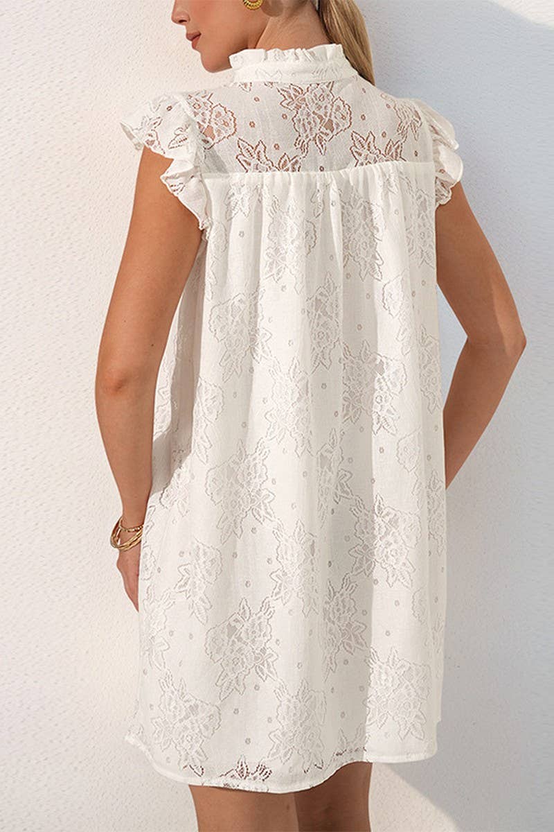 CWDSD8293_WHITE LACE V-NECK SLEEVELESS MINI DRESS