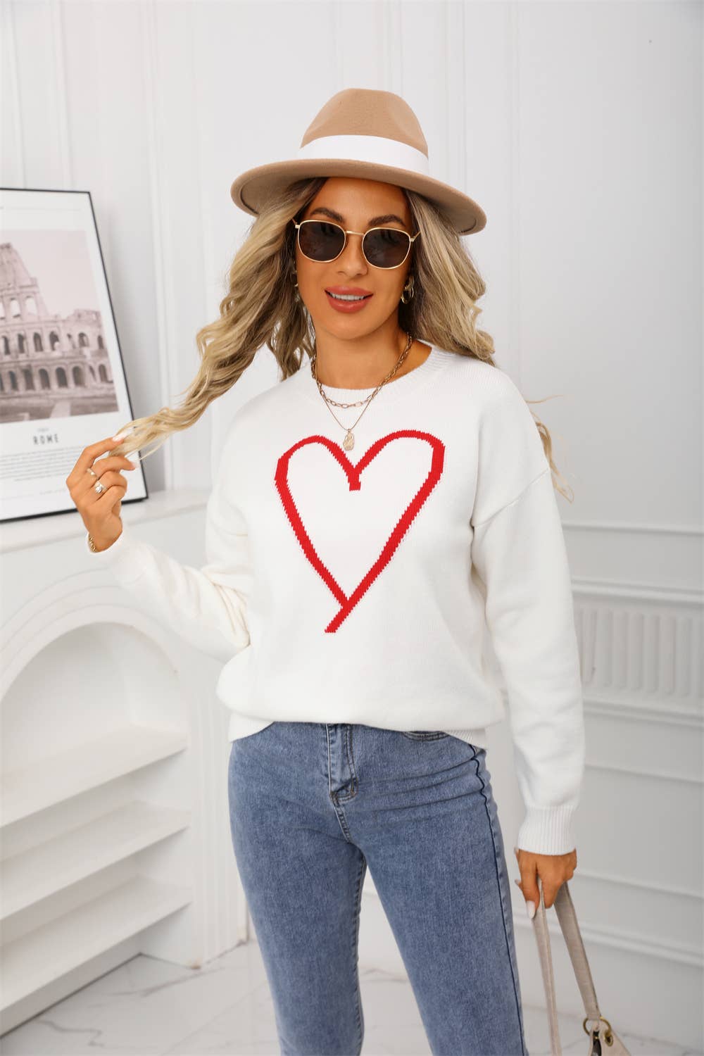 Fashion individual love jacquard knit sweater