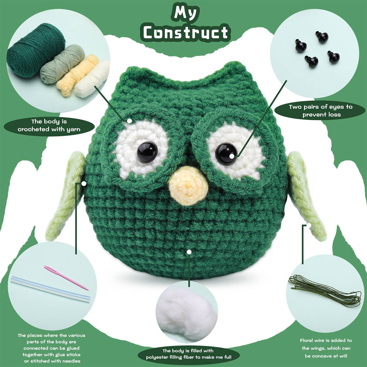 HAND KNITTED DOLL OWL CROCHET SET
