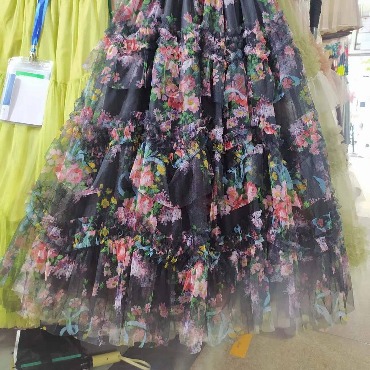 COLORFUL FLORAL MESH PRINT PLEATED TULLE SKIRT