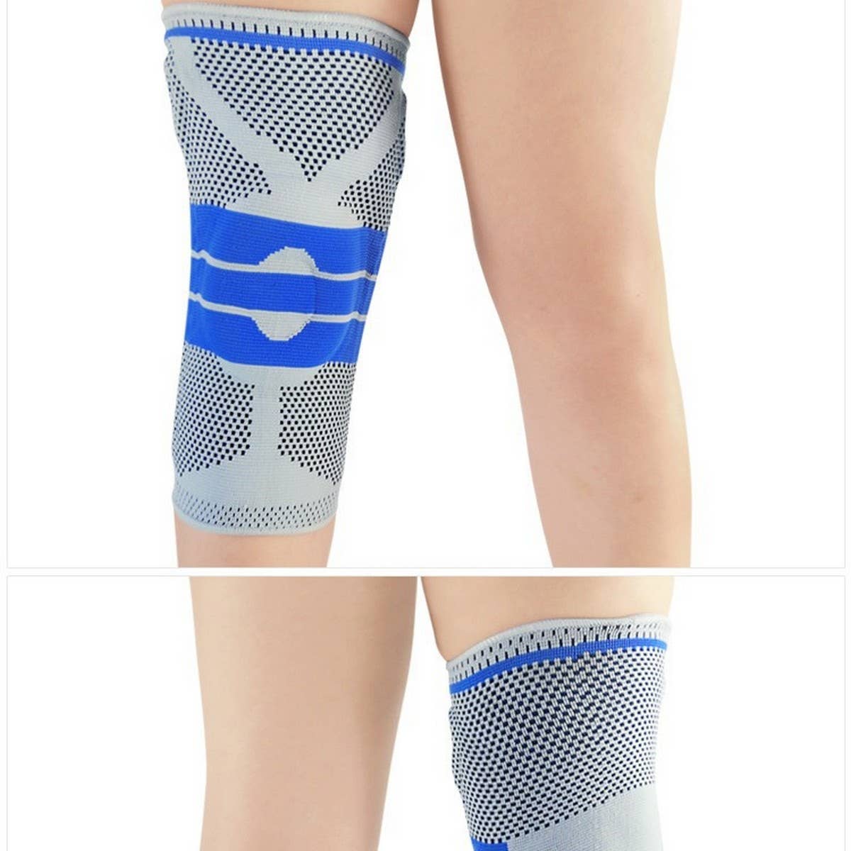 Gray Silicone Pad Knee Brace with Dual Springs