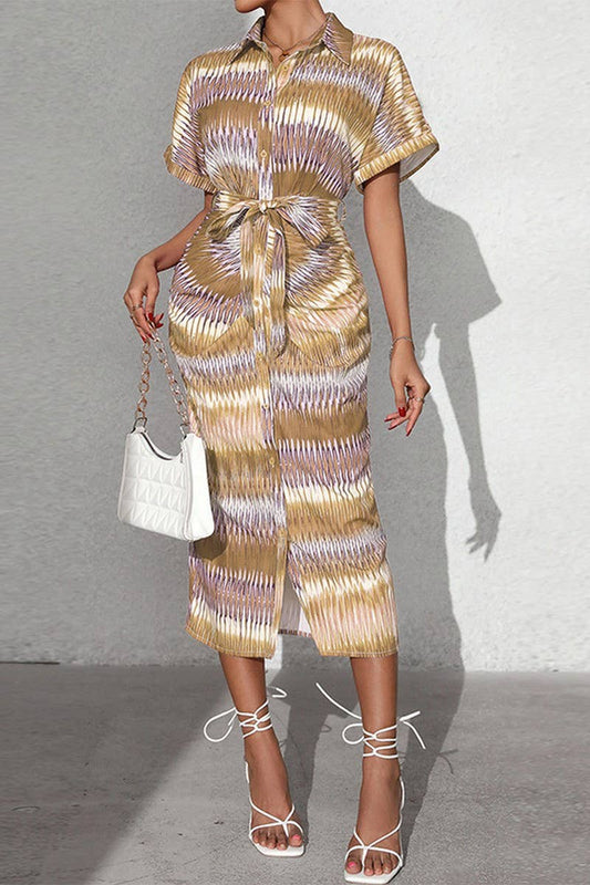 CWDMD5342_STRIPED TIE WAIST BUTTON FRONT MIDI SKIRT DRESS