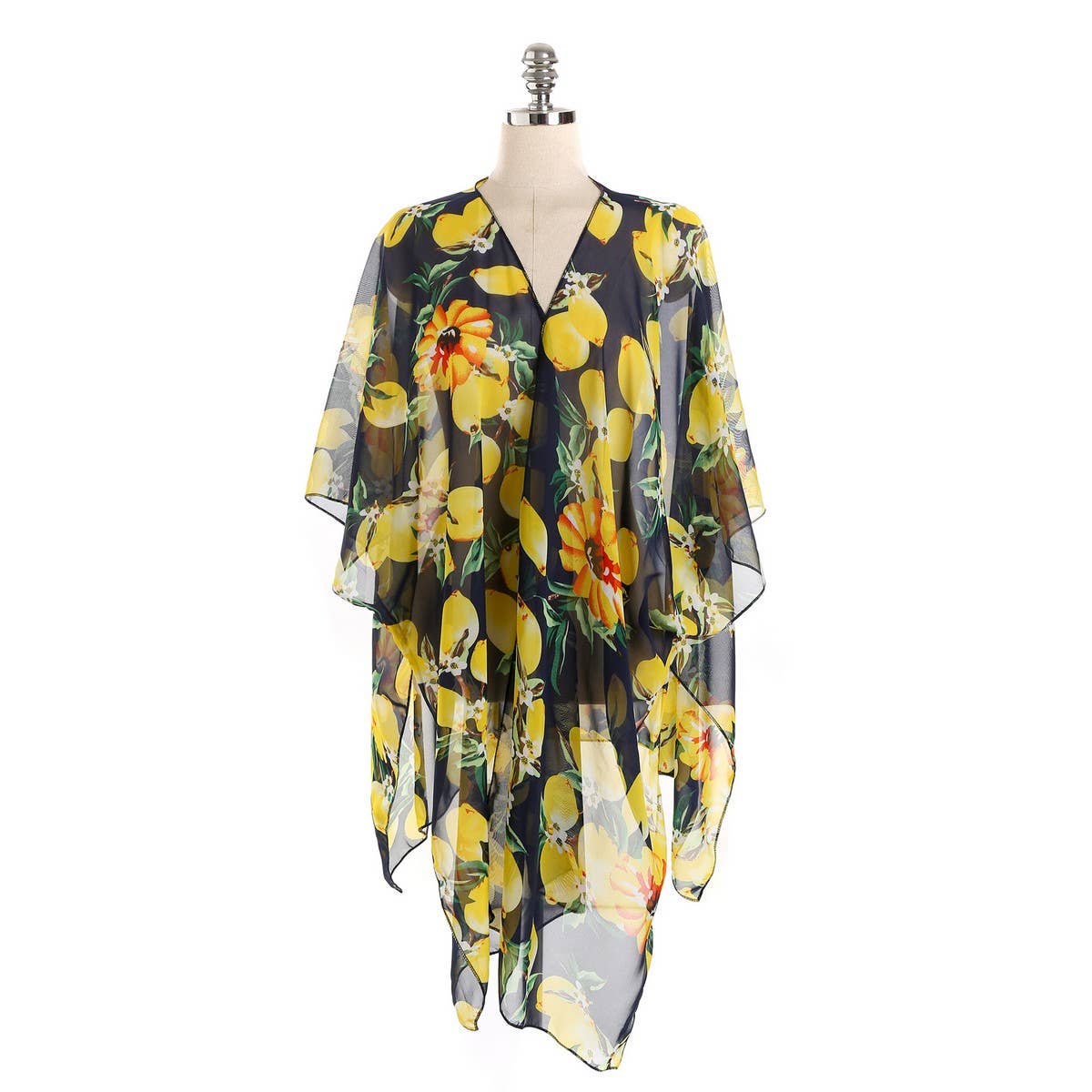 LEMON PRINT OPEN FRONT KIMONO CARDIGAN FOR SUMMER