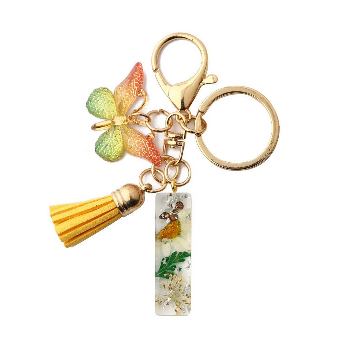 Flower Letter Keychain with Yellow Butterfly Charm_CWAB5090