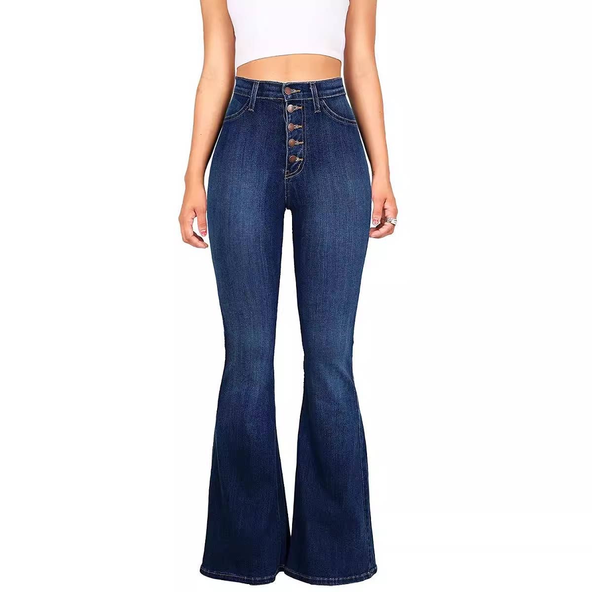 Fitting high-waisted,curvaceous flared jeans