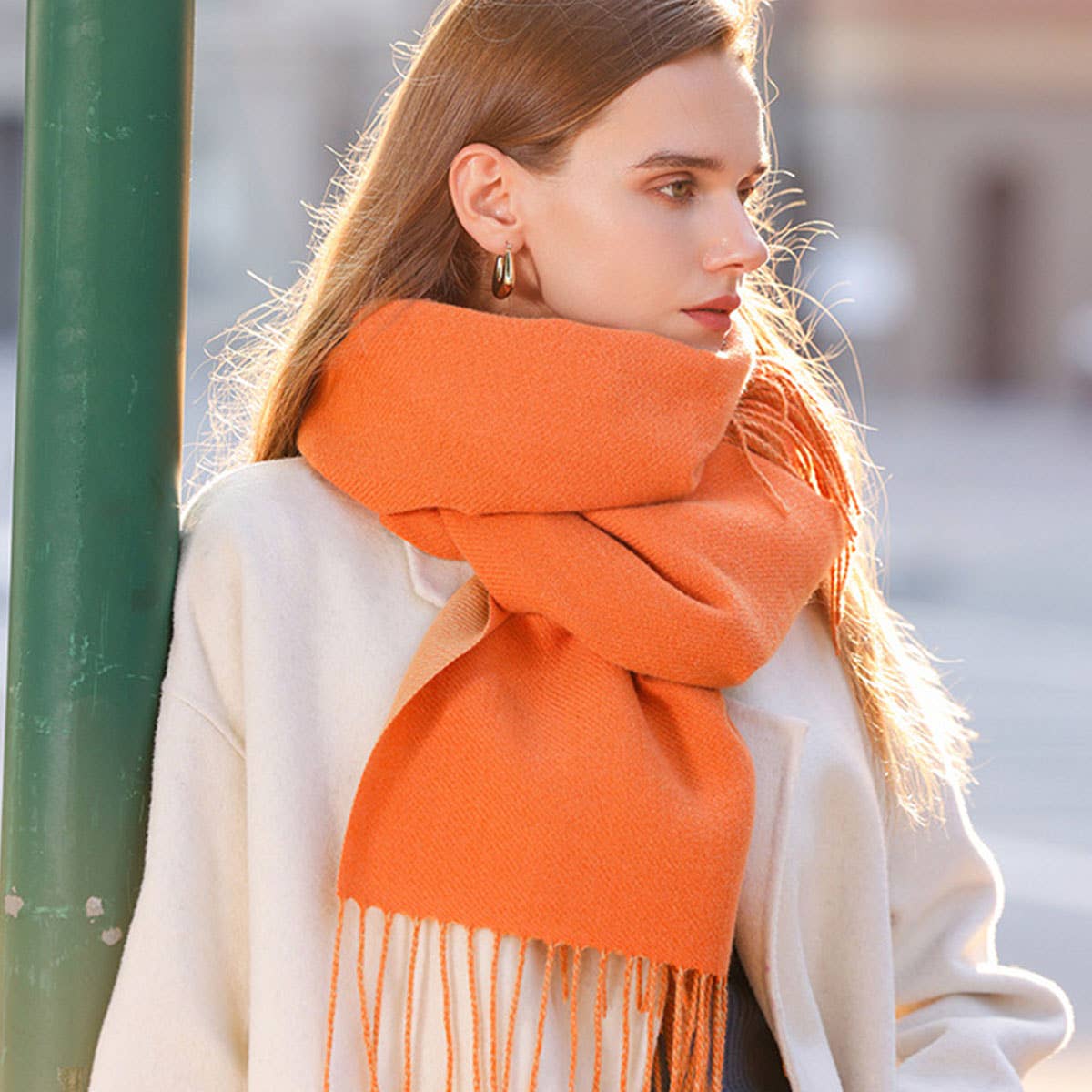 Fashion Scarf - Soft Faux Cashmere with Tassels_CWASC0174