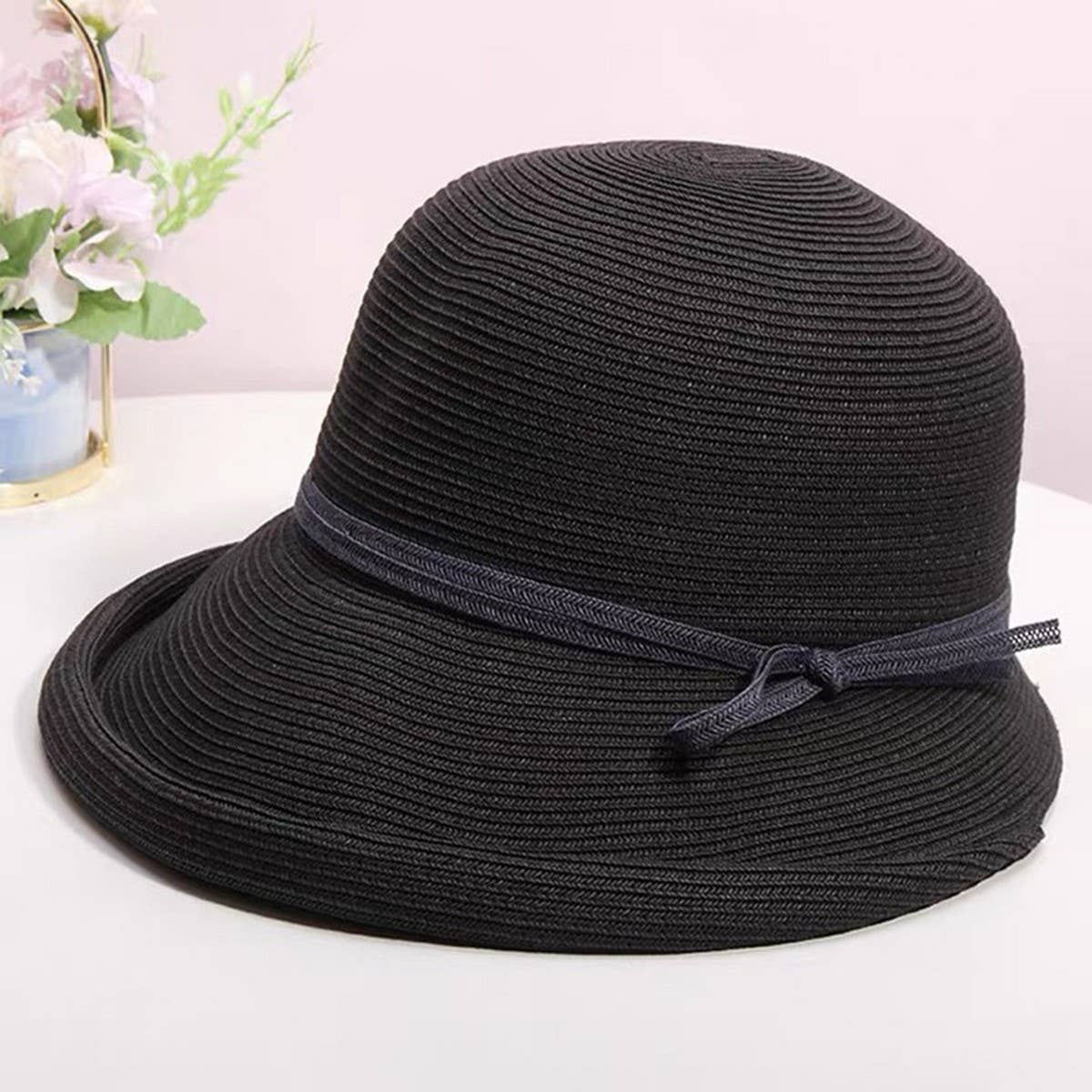 Foldable retro round top straw hat_CWAH3412