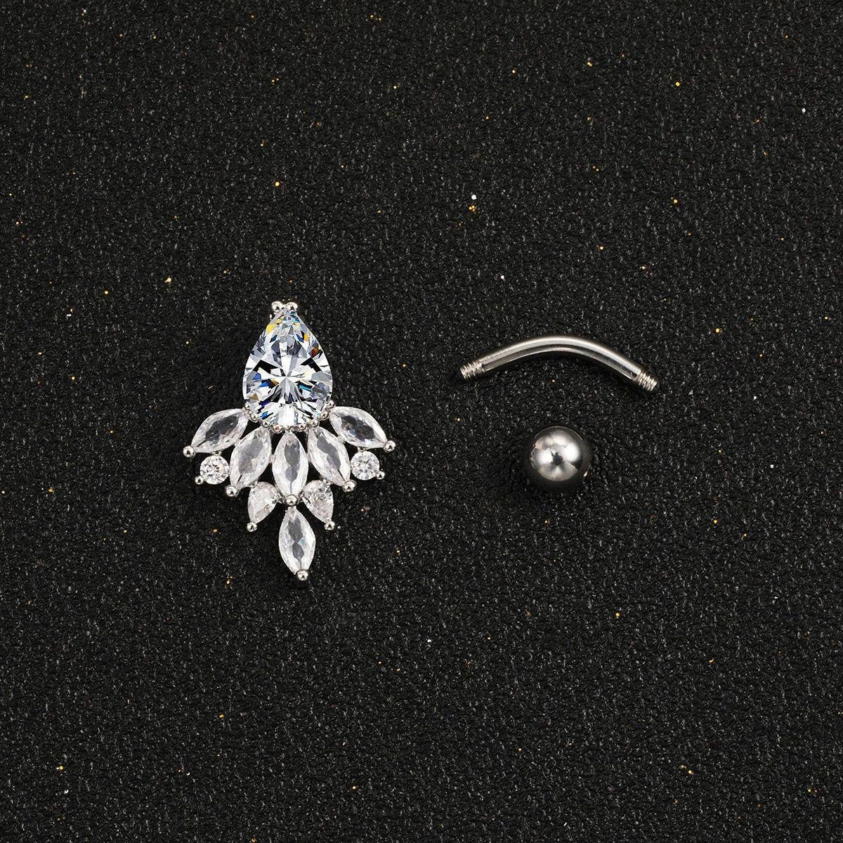 Peacock Flower Belly Ring Zircon Navel Piercing_CWMM9307