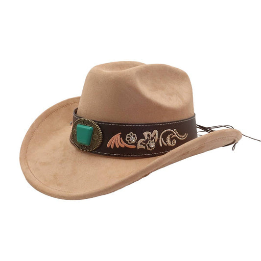 Suede Western Cowboy Fedora Hat Ethnic Style_CWAH04486