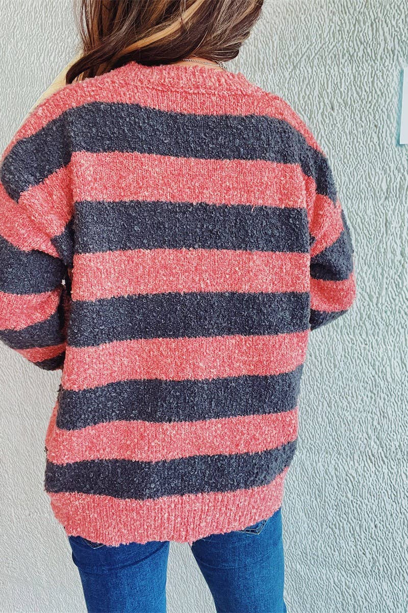 Knitted striped color patchwork pullover sweater