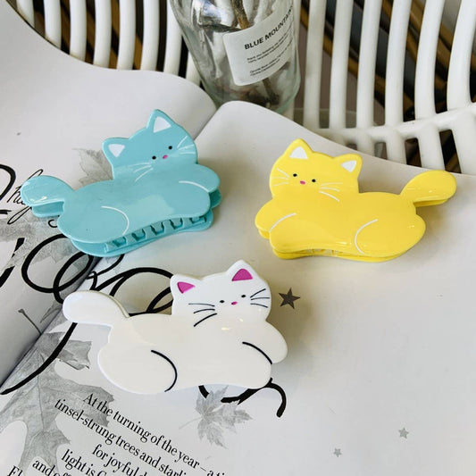 CWAHA1539_CREATIVE LAZY BLUE YELLOW WHITE CAT HAIR CLAW CLIP