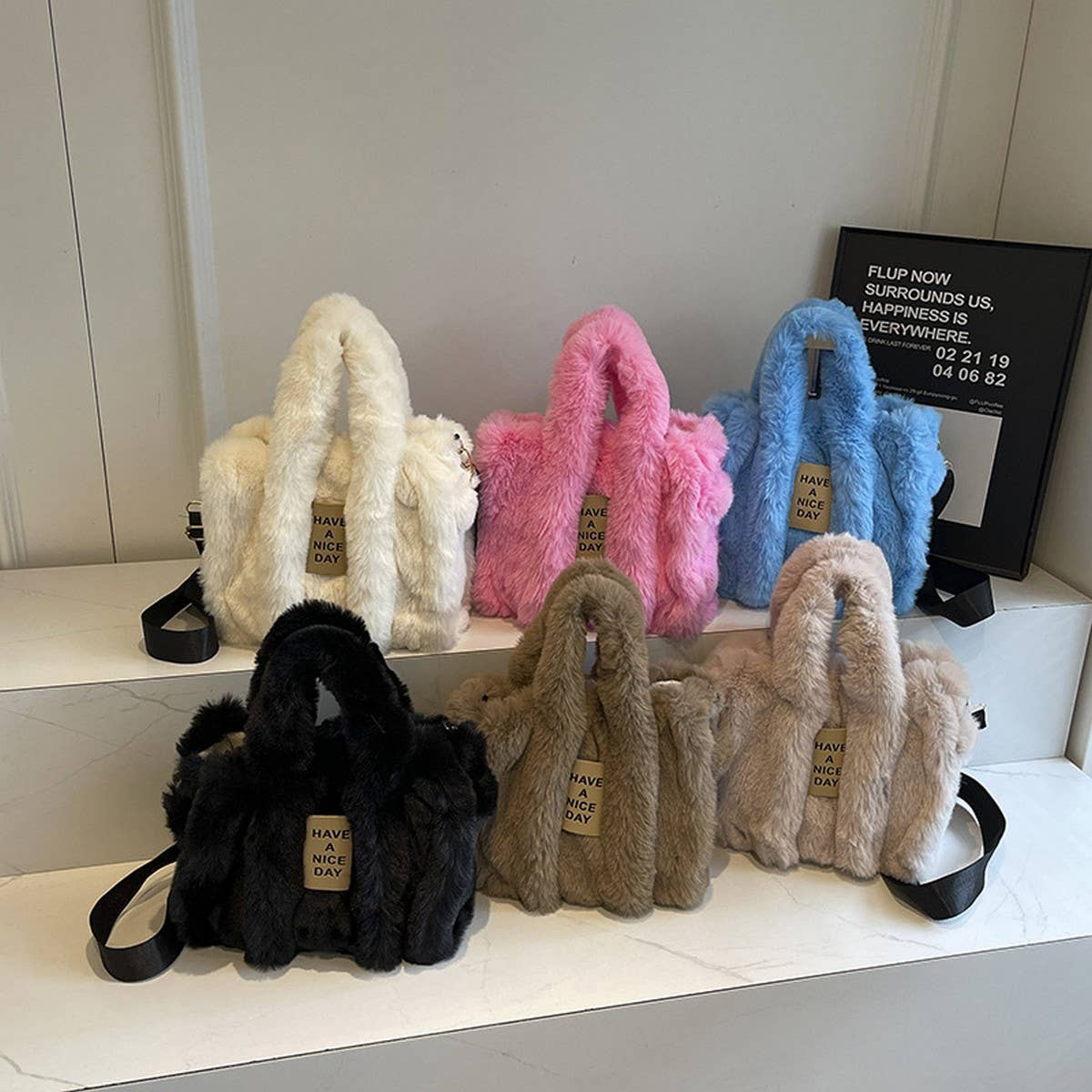 WINTER FAUX RABBIT FUR CROSSBODY HANDBAG PLUSH BAG_CWAB3998