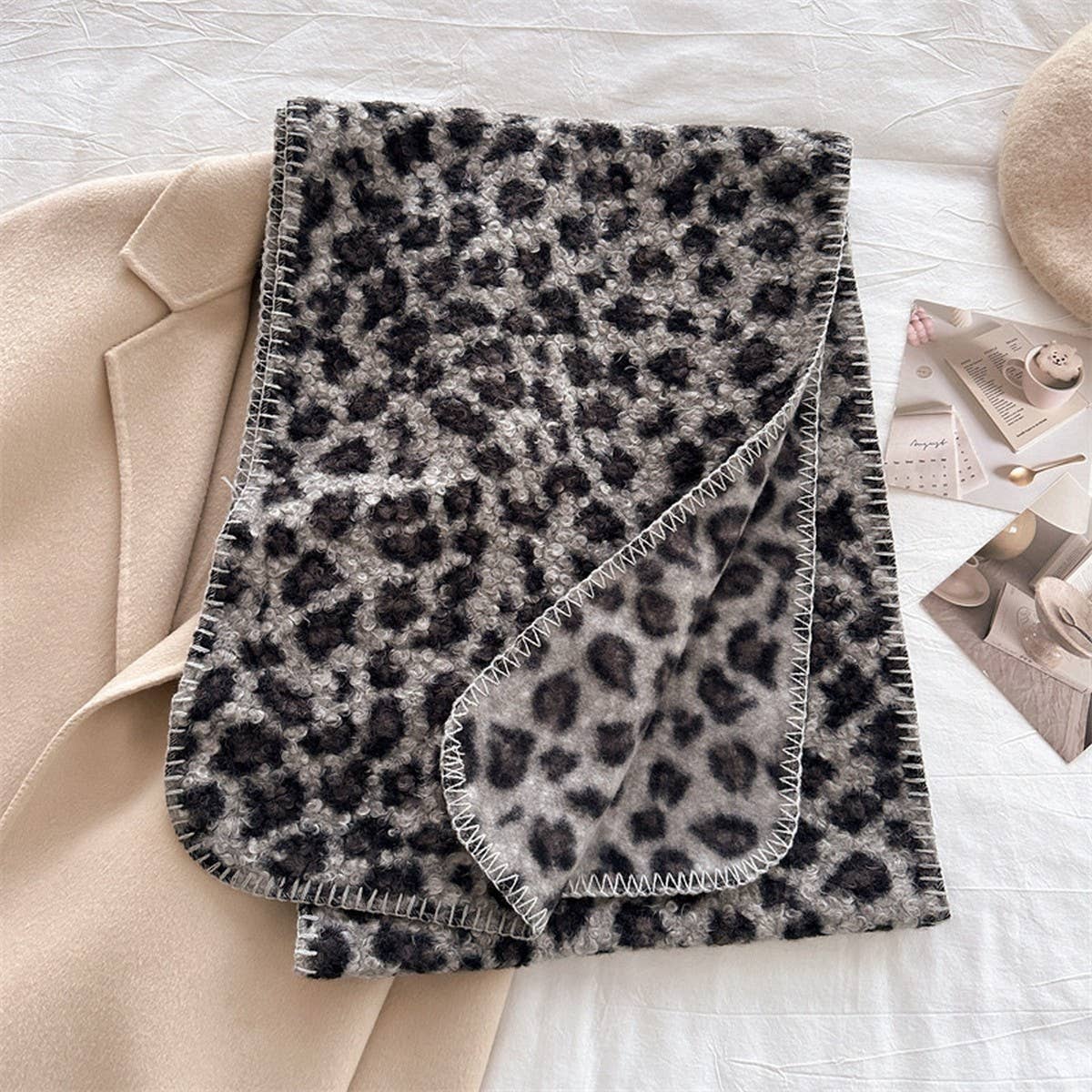 Vintage Leopard Tassel Scarf for Fall Winter