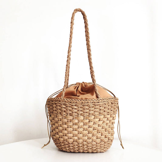 WOMEN HAND-WOVEN BUCKET STRAW BAG_CWAB0817