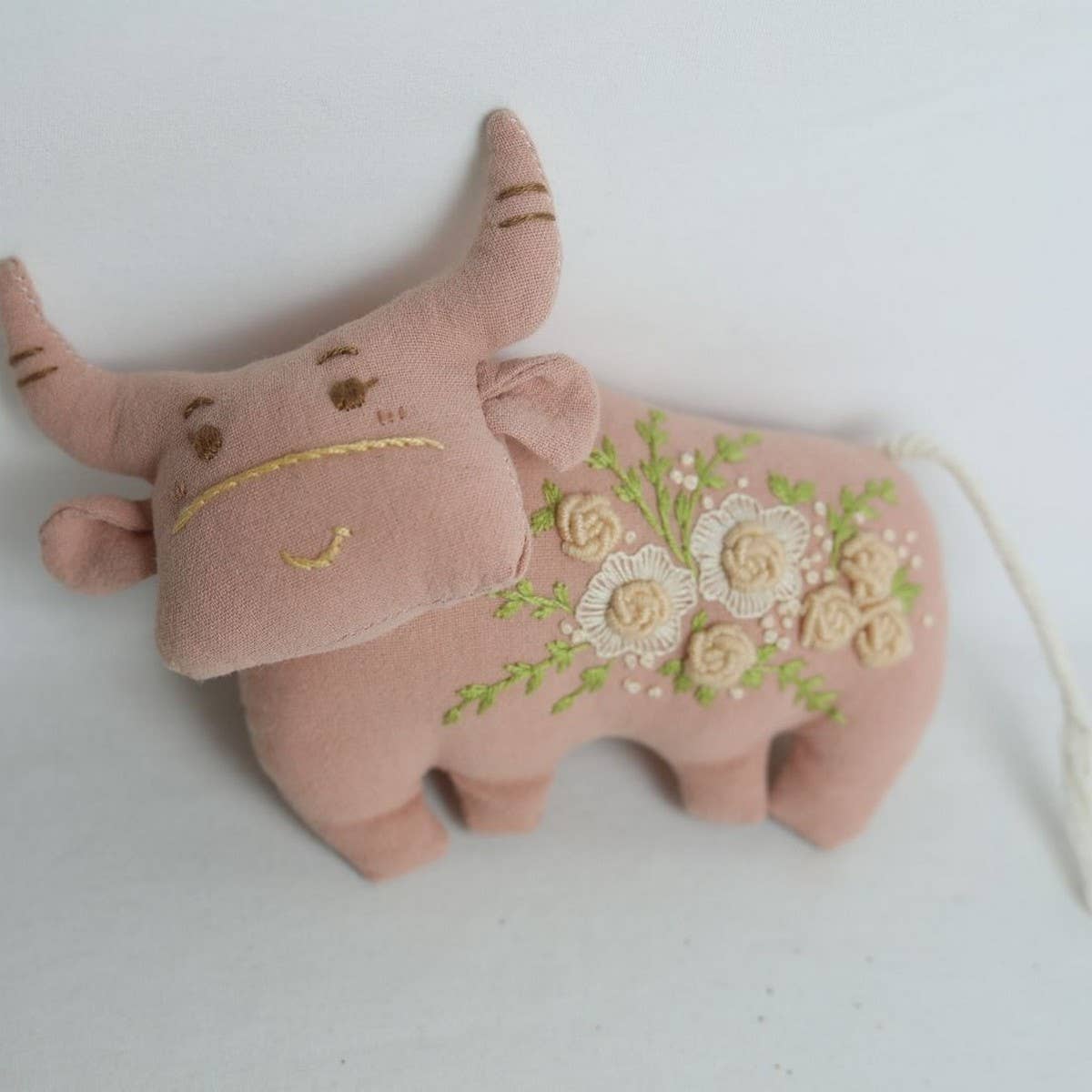 Hand-Embroidered Rose Buffalo Plush Charm