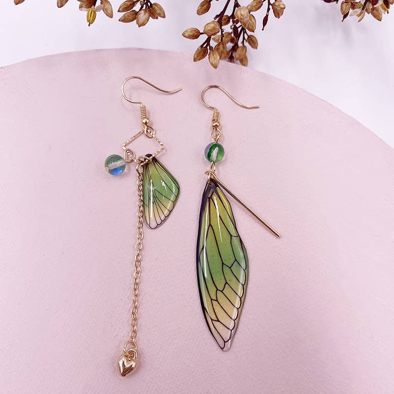 Fashionable imitation cicada wing earrings