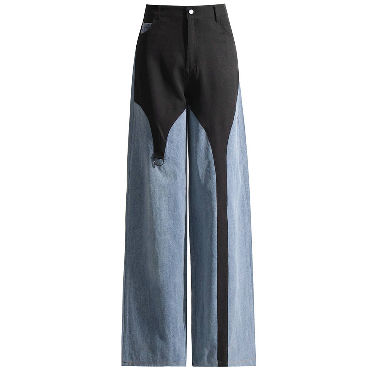 HIGH WAISTED COLOR BLOCKING STRAIGHT CASUAL JEANS_CWJP0200