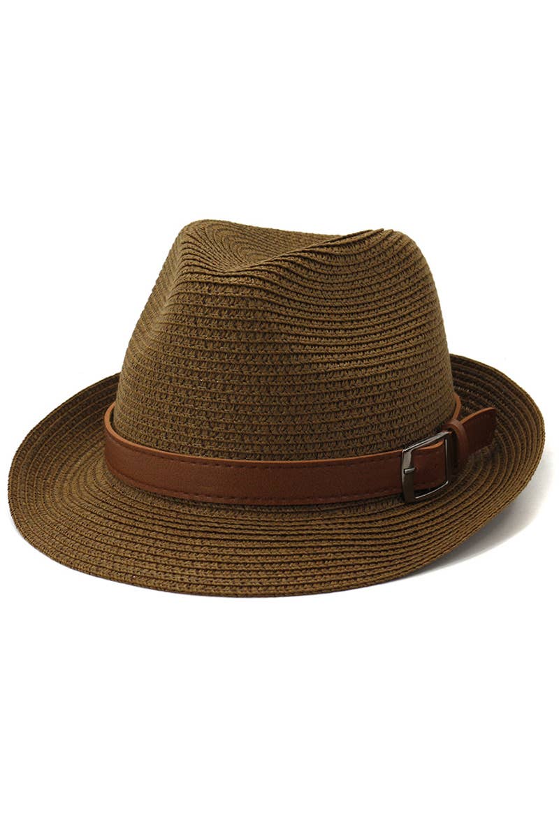 DANDY BELT SUMMER STRAW FEDORA HAT_CWAH0450