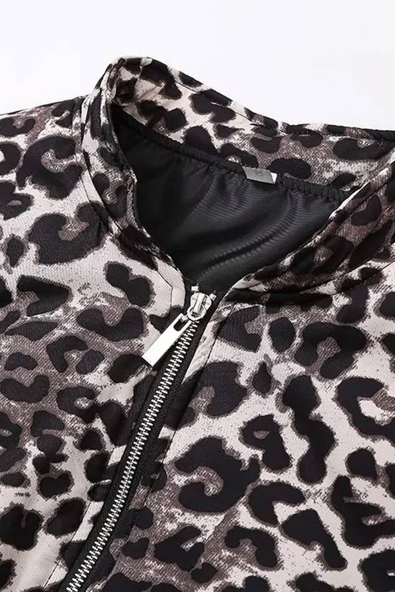 CWOCO1077_CASUAL LEOPARD PRINT ZIP-UP JACKET