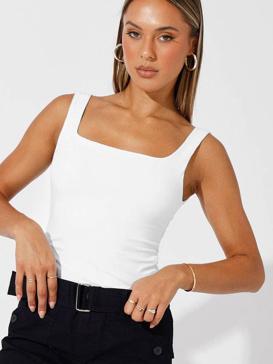 Solid color square neck slimming halter top