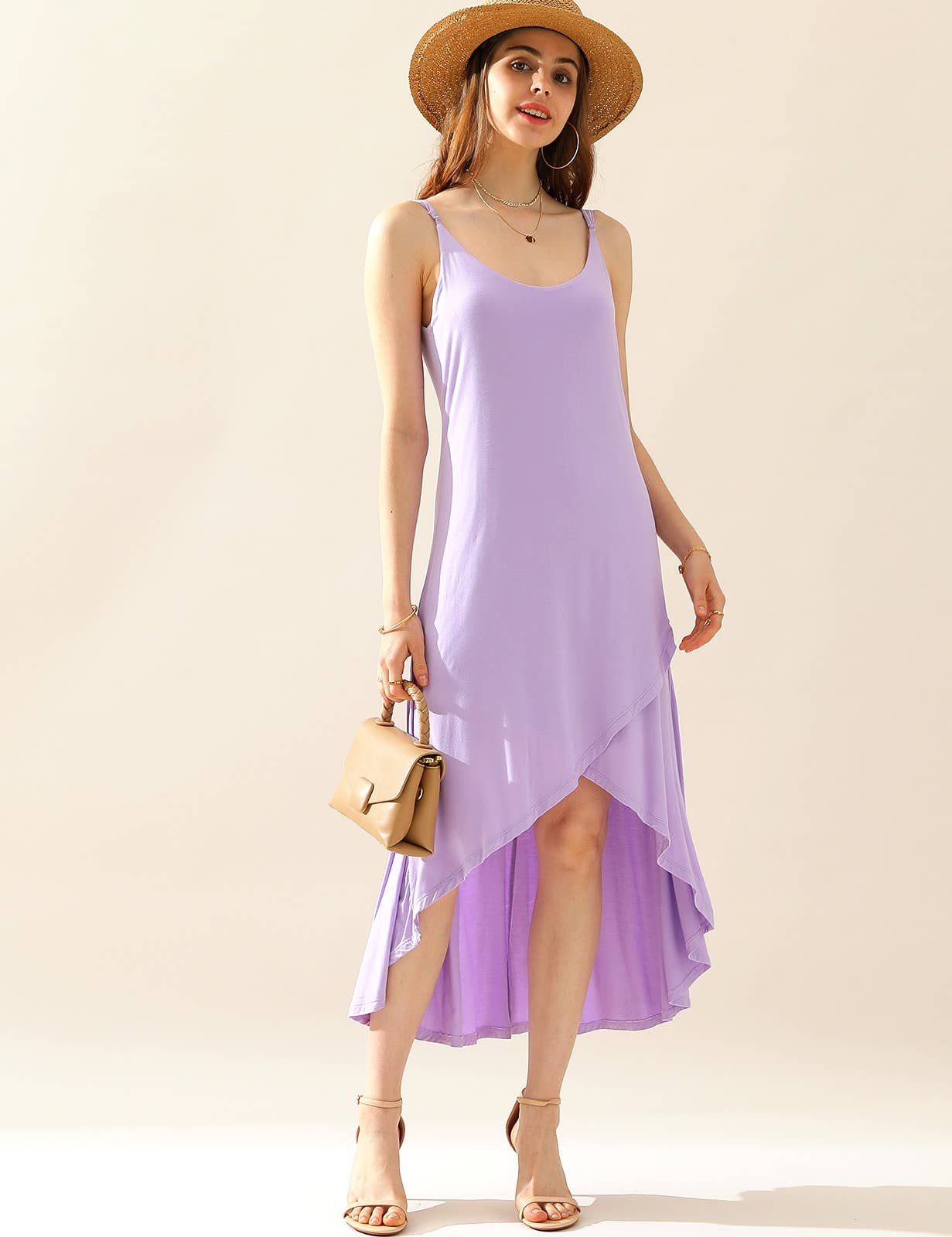 CWDMD822_2 LAYER UNBALANCE HIGH-LOW SKIRT MAXI DRESS