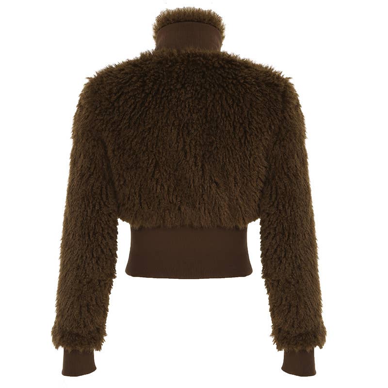 VINTAGE FURRY PATCHWORK STAND-UP COLLAR JACKET