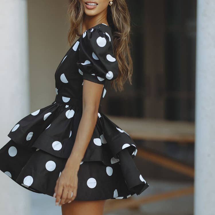 Sexy deep V-polka dot A-line dress