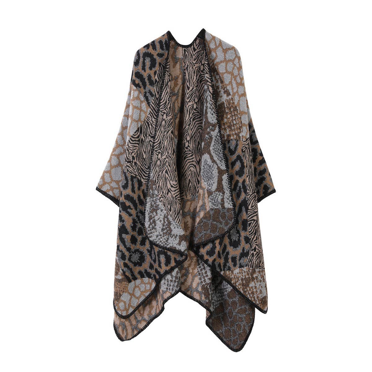LEOPARD PRINT SCARF SLIT SHAWL FASHION CAPE