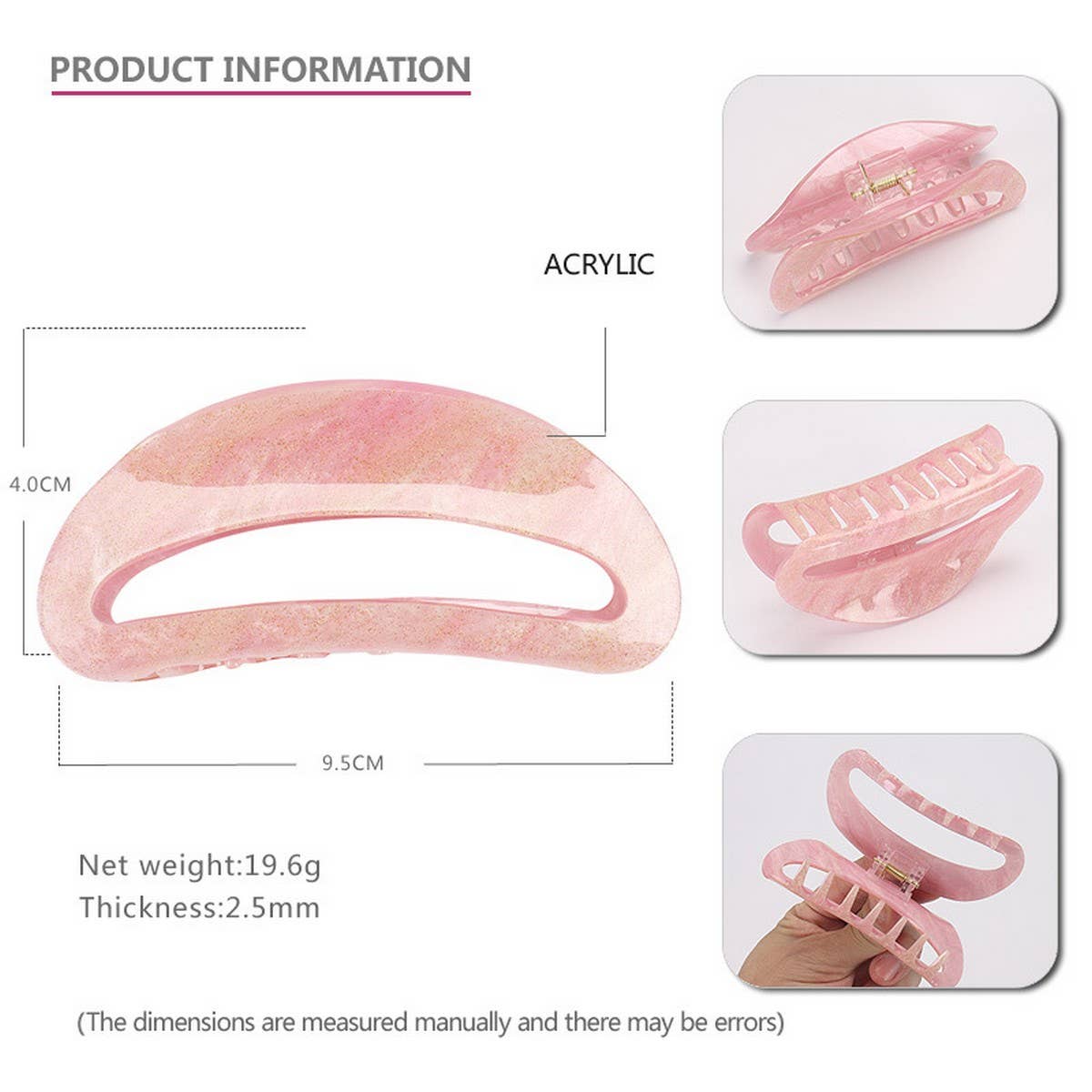 GLITTER ACRYLIC LARGE SHARK CLIP HAIR ACCESSORIES