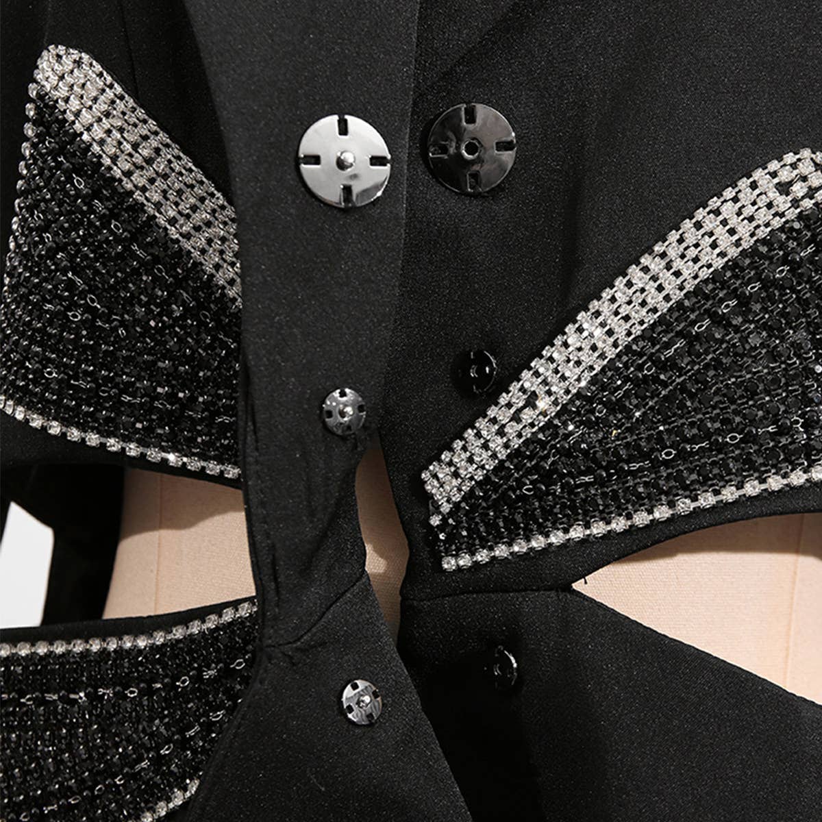 Elegant Beaded Bow Waist-Cut Blazer Jacket