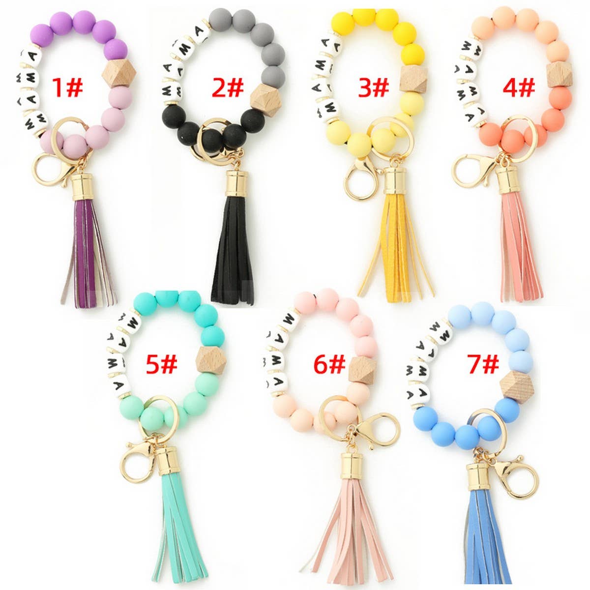 Silicone Bead Bracelet Keychain for Women