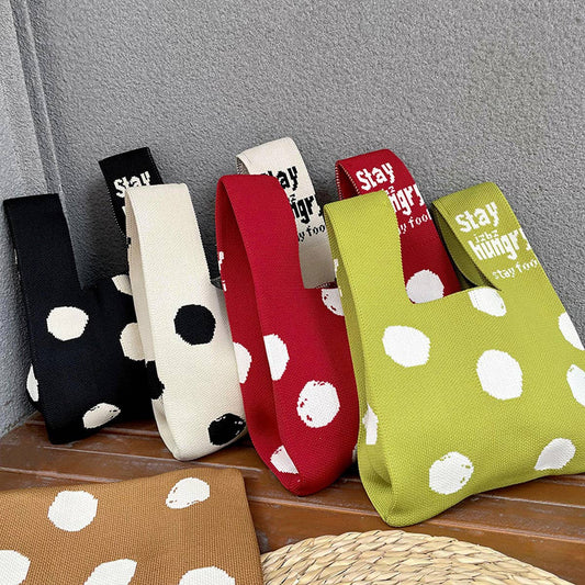 BLACK AND WHITE POLKA DOT KNITTED BAG_CWAB3227