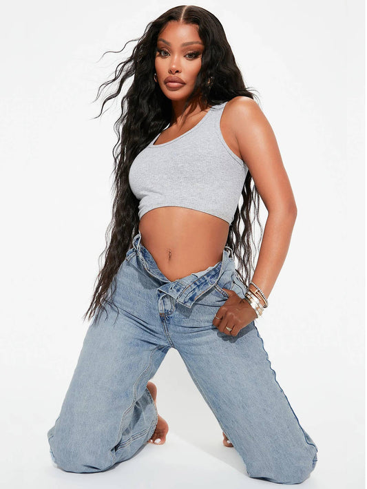 DIAGONAL CROSS VINTAGE STRAIGHT LEG DENIM PANTS