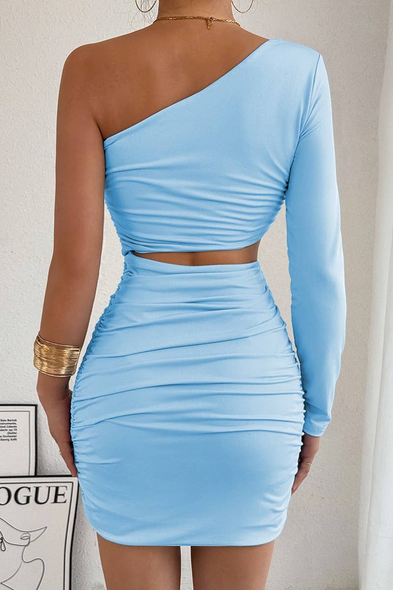 CWDSD10745_HOT GIRL ONE SHOULDER CUTOUT BODYCON DRESS