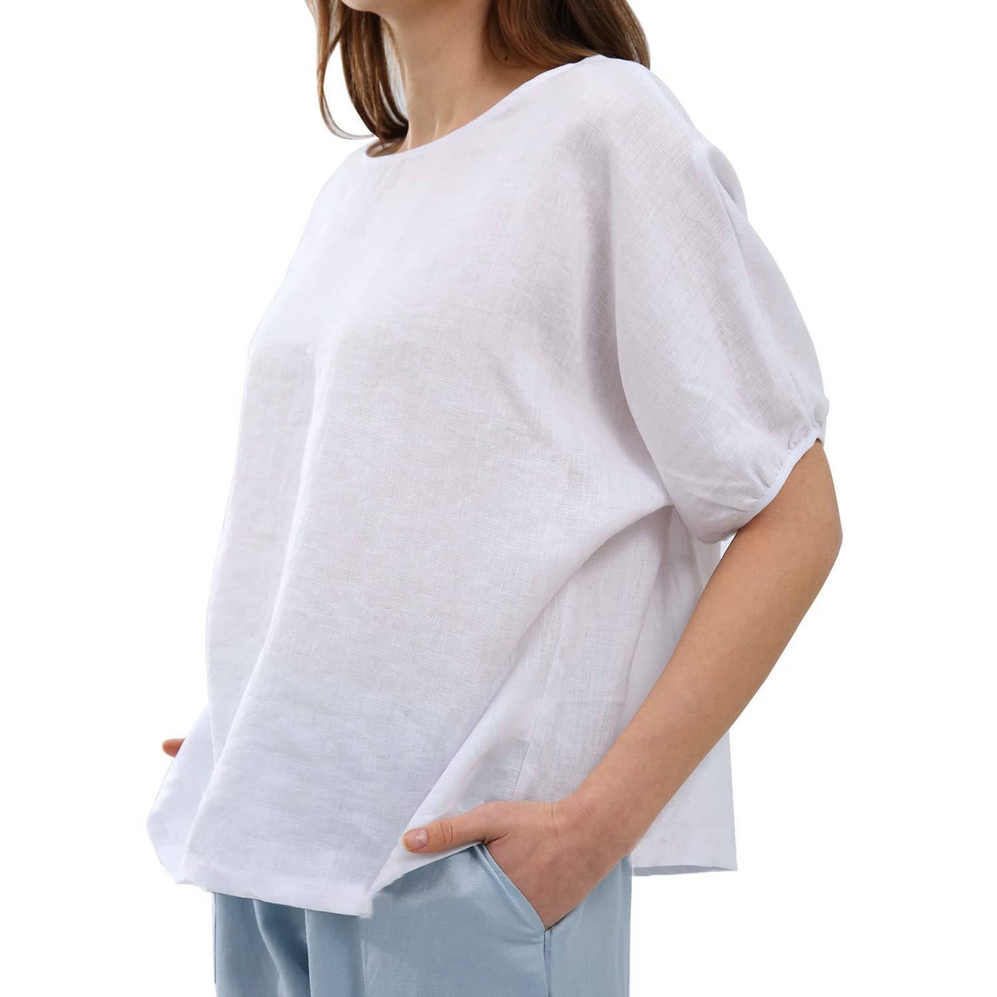 ARTSY LANTERN SLEEVE COTTON LINEN BLOUSE