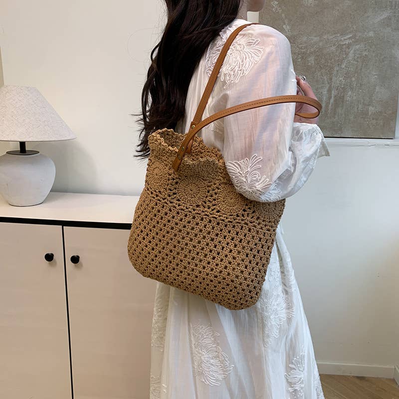 Hollowed-out large-capacity artistic woven bag